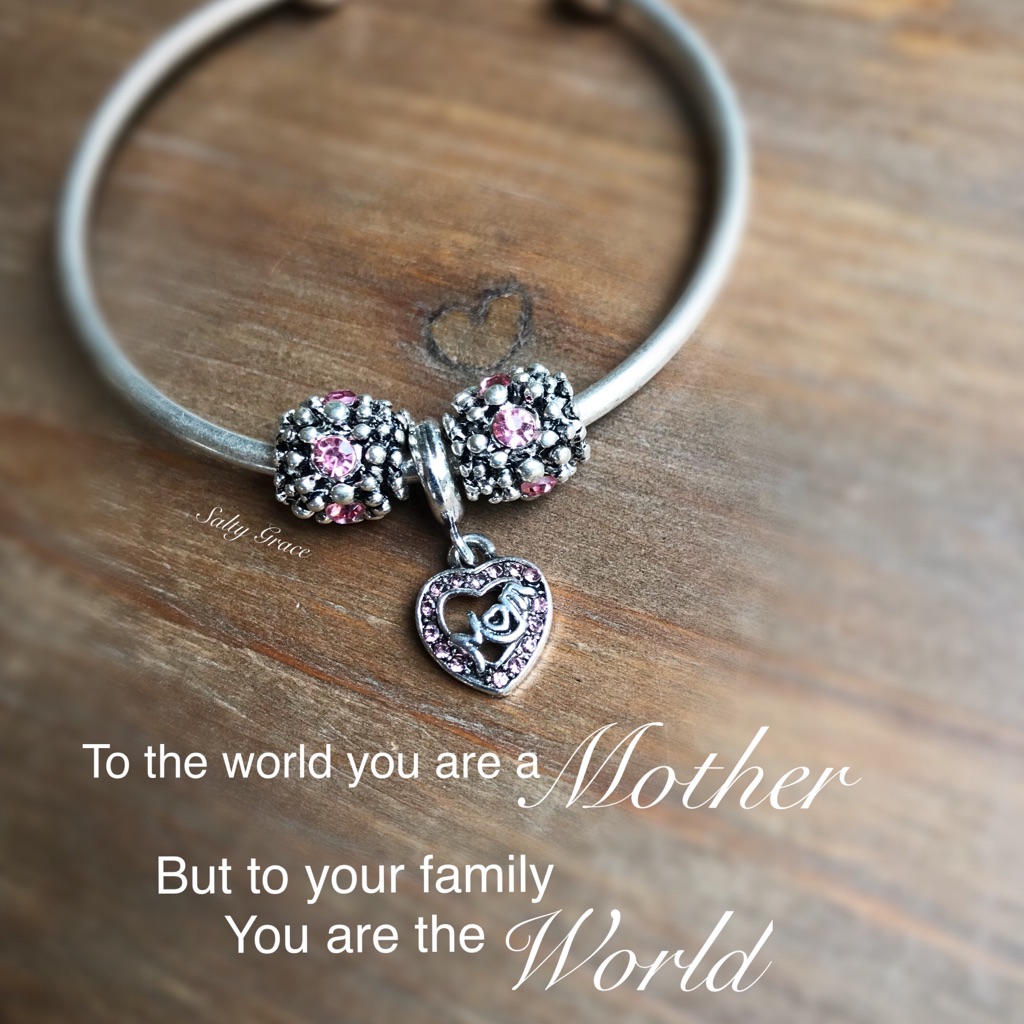 Pink Mom Heart Charm Bangle Bracelet